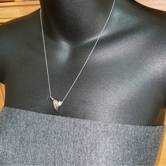 Solid 14K White Gold Hook Heart Hooked on Love Natural Diamond Necklace - Picture 13 of 15